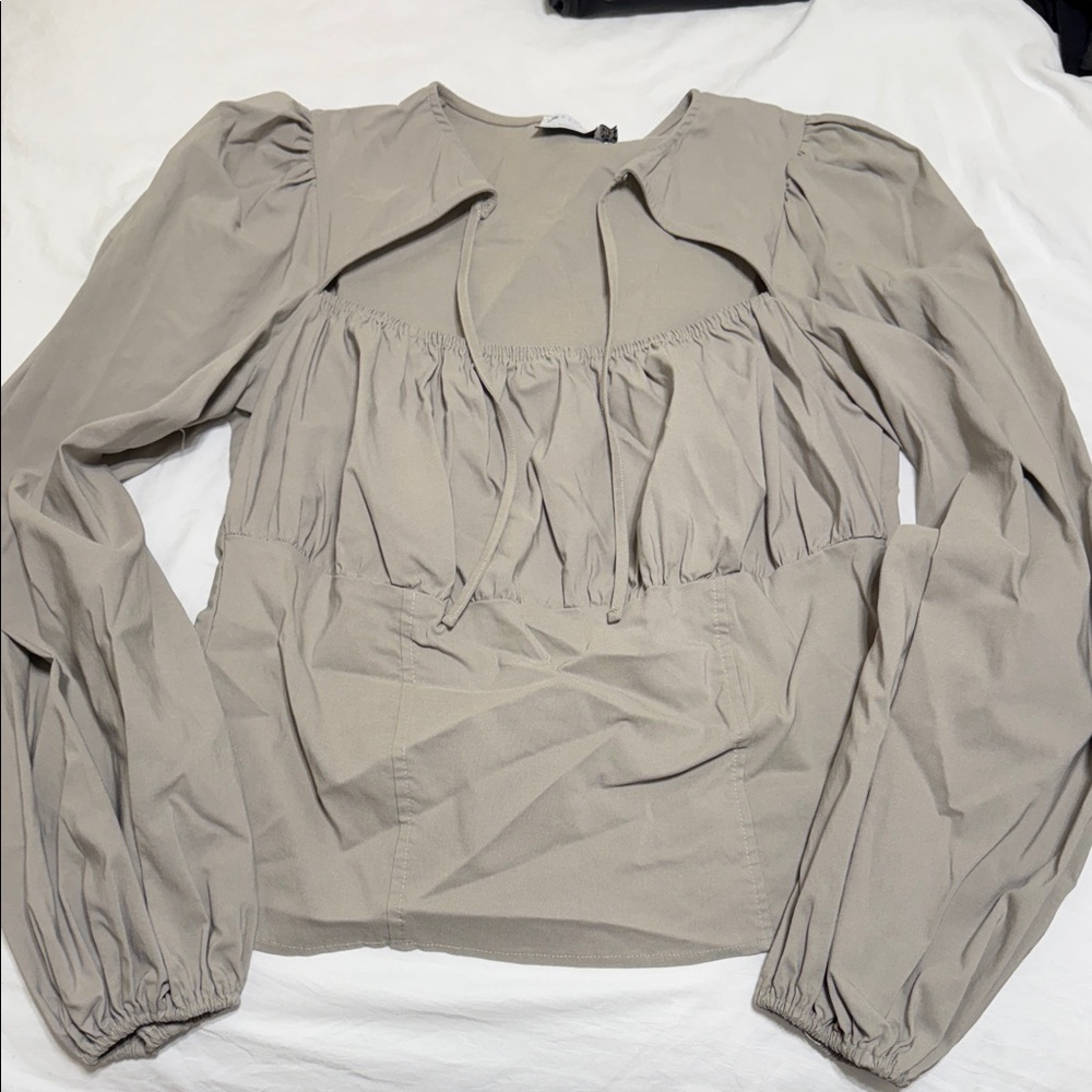 ASOS Taupe Blouse with Puff Sleeves